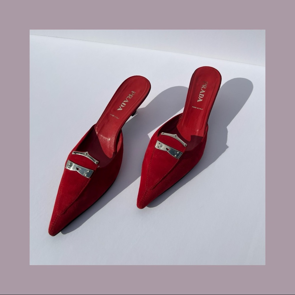 LAST CHANCE: Iconic 90s/00s Red Prada Kitten Heel Mules- 37.5